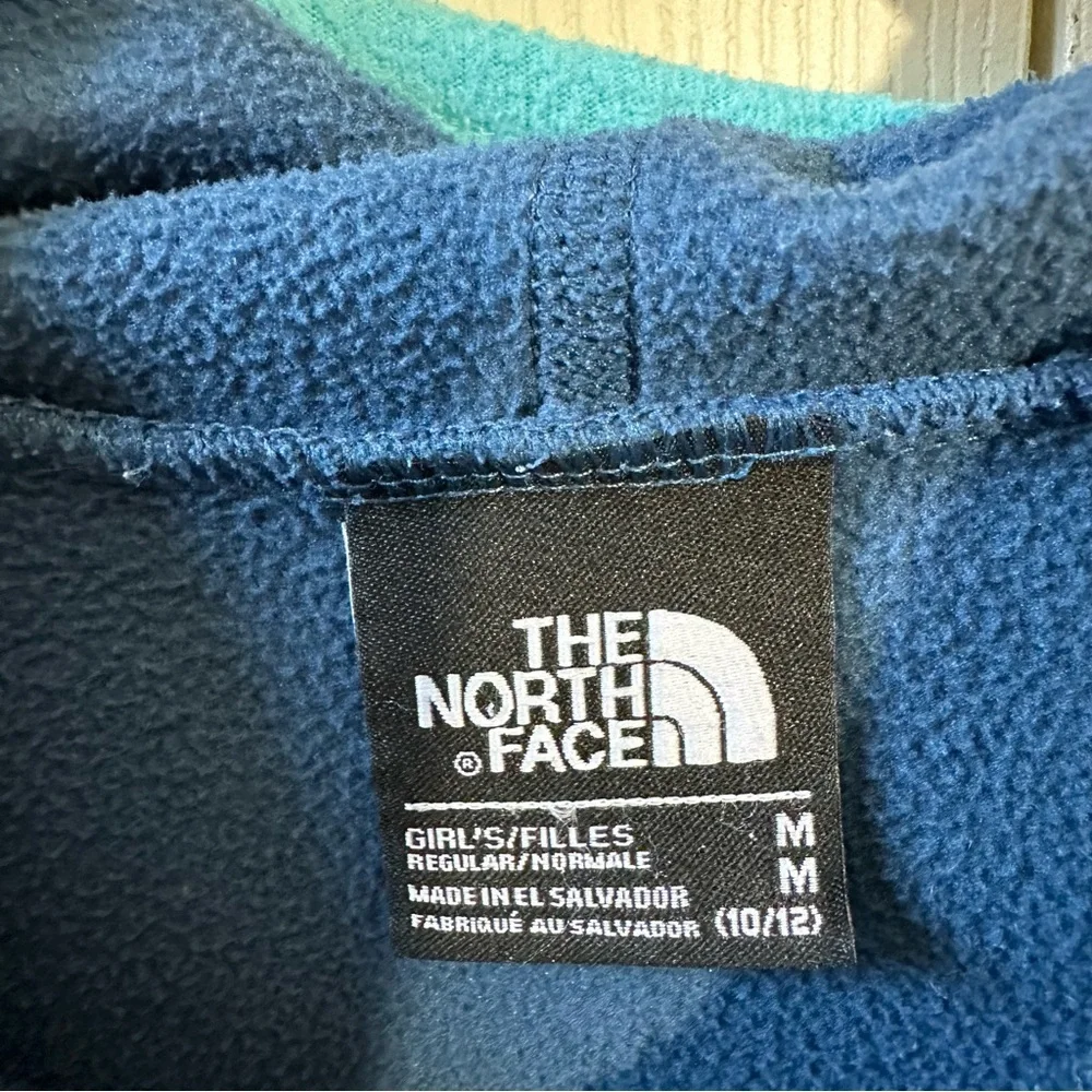The North Face Girls size M Fleece Hooded Full Zip Jacket Blue Teal Turquoise